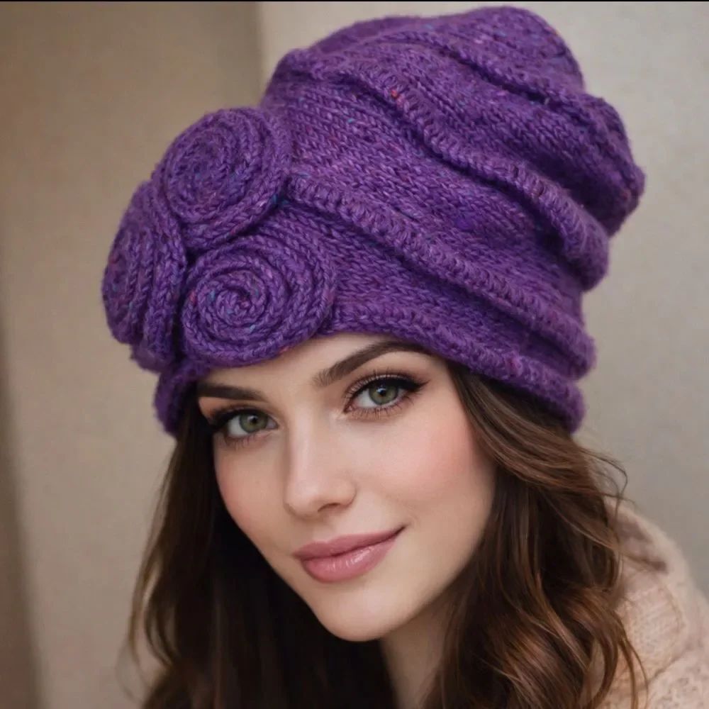Purple Knit Elongated Stocking Cap